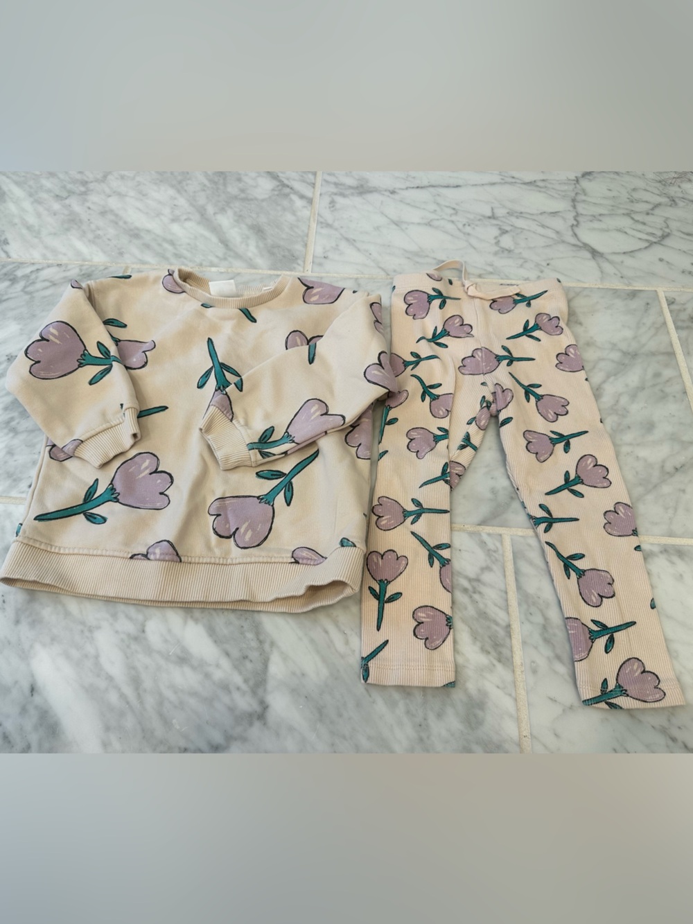 Zara Matching Sweatshirt and Leggings with Purple Floral Print